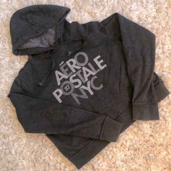 AEROPOSTALE | Crop Logo Drawstring Grey Hoodie - Size M - Picture 2 of 8